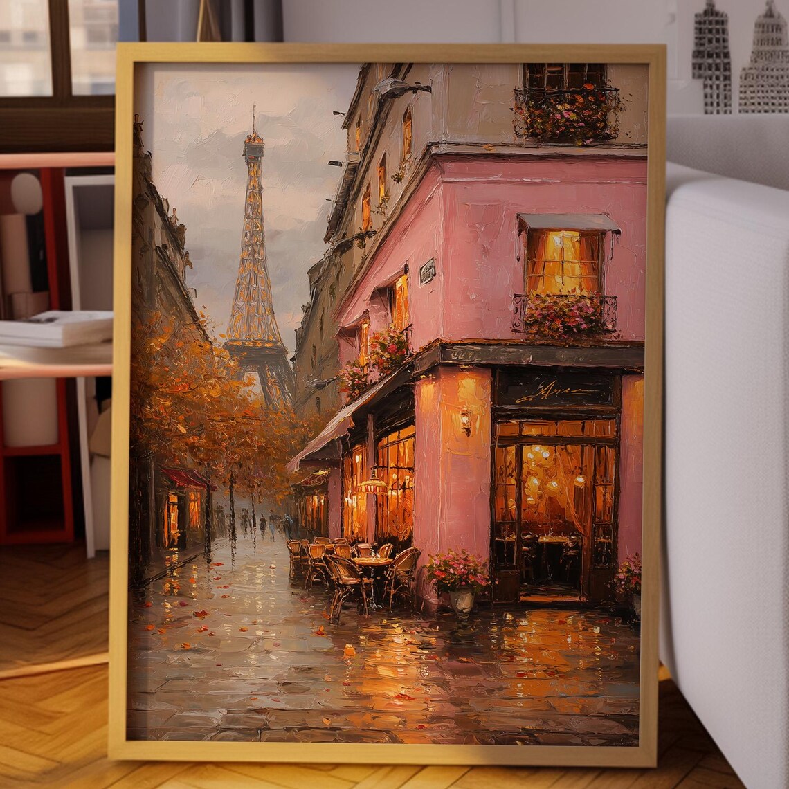 Paris Cafe Rainy Evening Cityscape Art Print