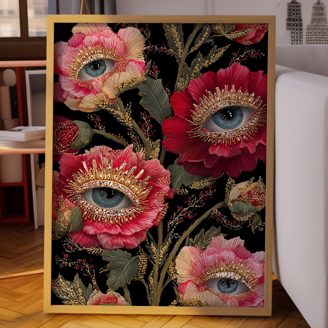 Dark Botanical Peony Flowers With Jeweled Eyes Gothic Floral Poster