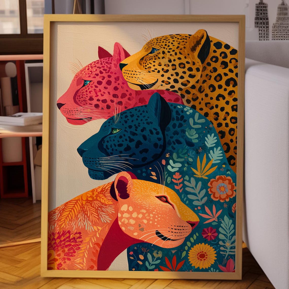 Colorful Leopard Wall Art Modern Jungle Animal Print Boho Safari Decor Vibrant Wildlife Painting Bold Statement Poster