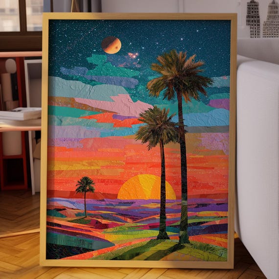 Tropical Sunset Wall Print Rolled Posters For Bohemian Beach Decor Vibrant Ocean Art Celestial Sky Poster Colorful Palm Tree