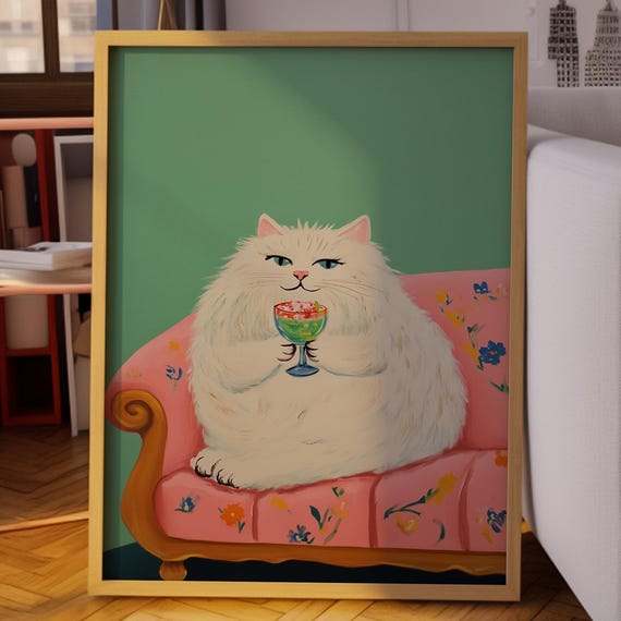Whimsical Cat Art Poster Cute Wall Decor Feline Lover Gift Cozy Home Fun Print Lovers