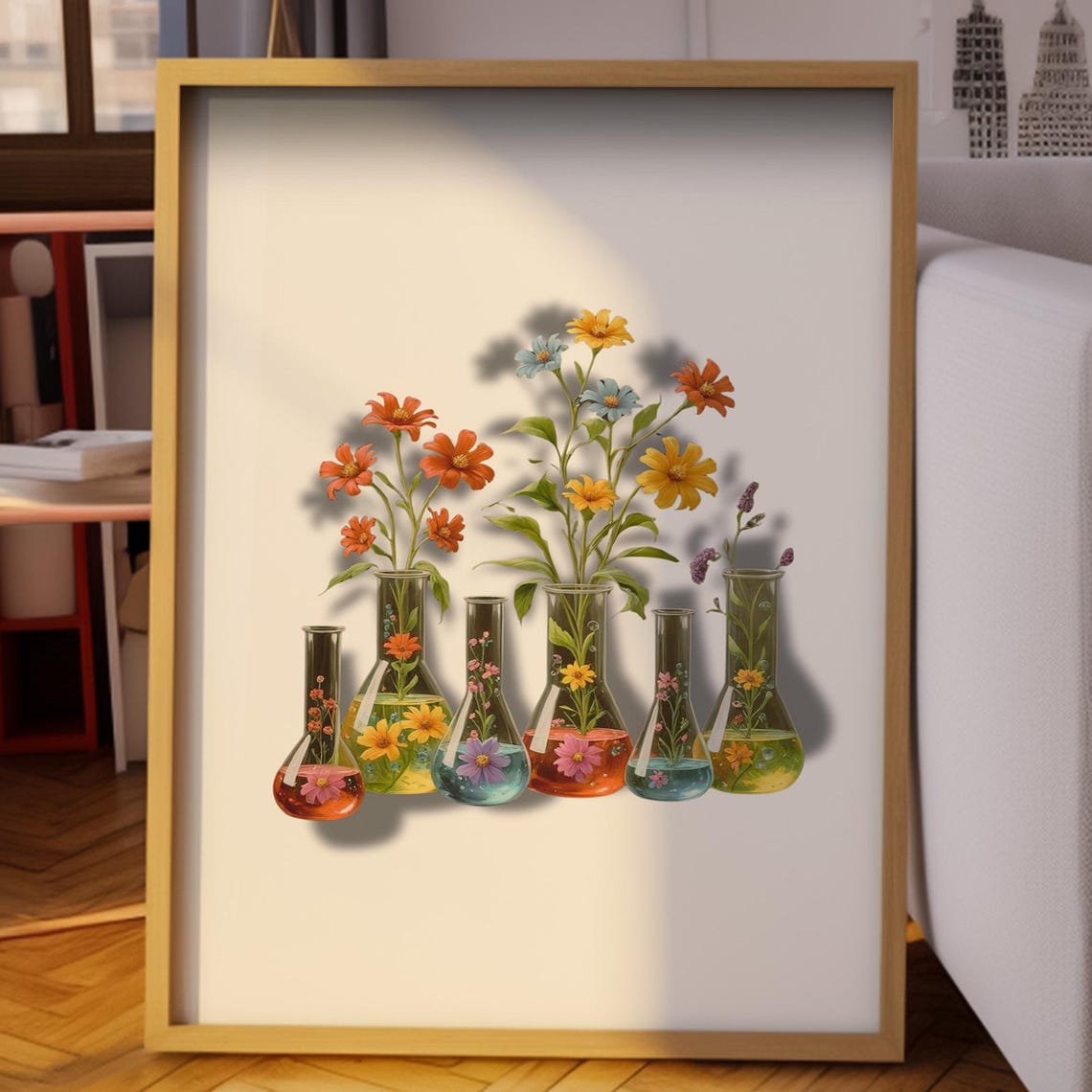 Whimsical Wildflowers In Chemistry Beakers Botanical Lab Poster