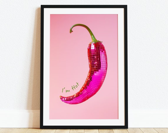 Disco Ball Chilli Prints Im Hot Chilli Pepper Prints Trendy Retro Food Poster Chilli Poster Kitchen Poster Chiles Aesthetic Posters