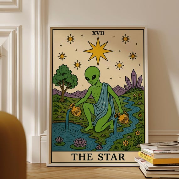 Alien Star Tarot Card - UFO Wall Art Print