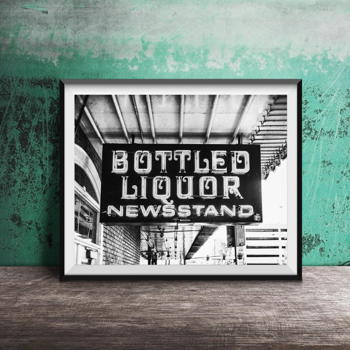 Bottled Liquor Newsstand Unframed Photography Print Downtown Las Vegas Nevada Neon Signs Fremont Street Red Orange Liquor Store