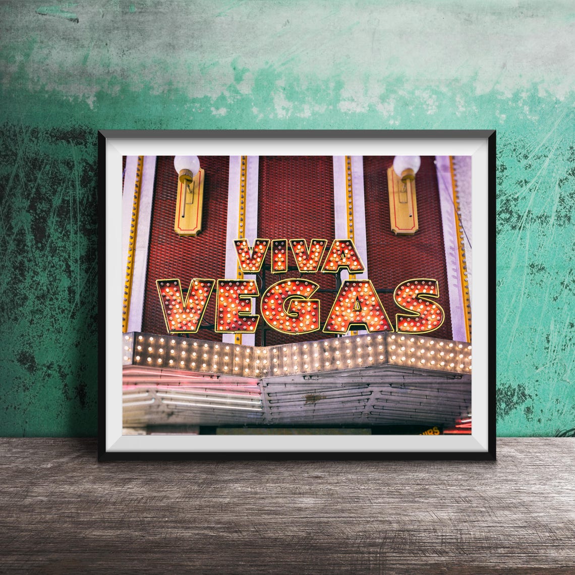 Viva Vegas Glowing Marquee Lights Black And White Retro Photo Print - Image 3
