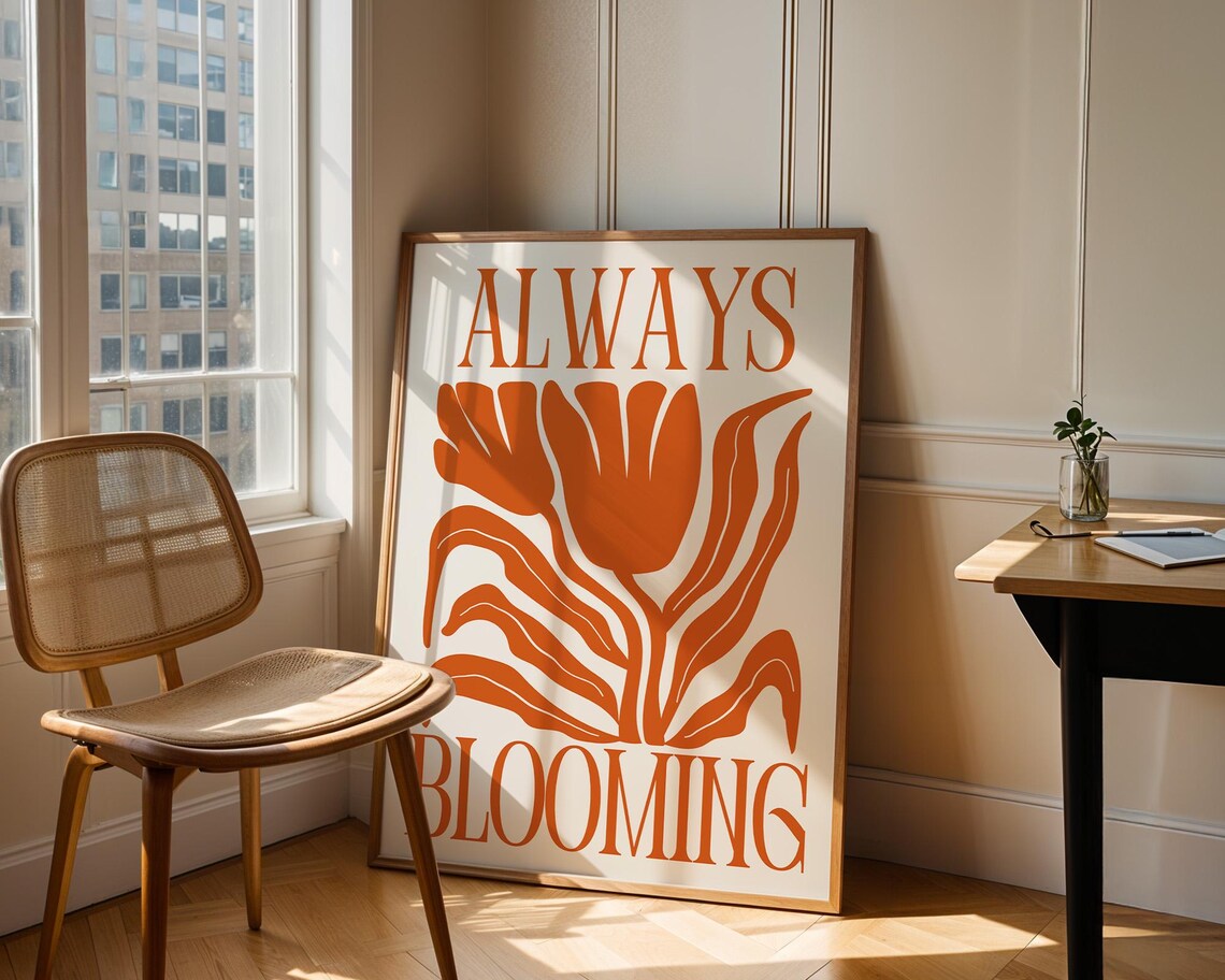 Always Blooming Terracotta Tulip Retro Botanical Typography Poster
