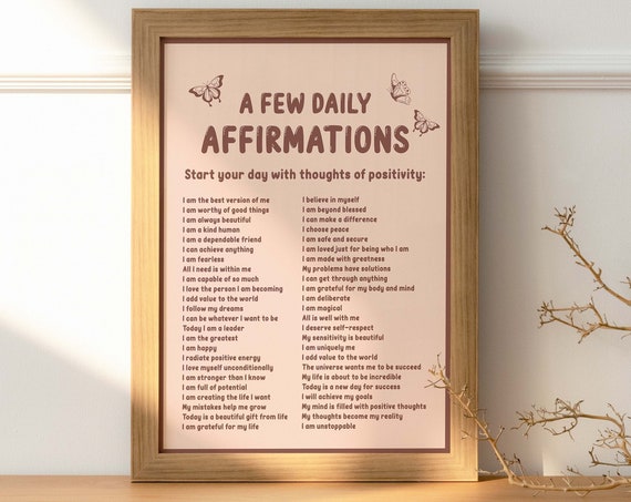 Daily Affirmations Poster Trendy Dorm Y2k Room Decor Digital Download