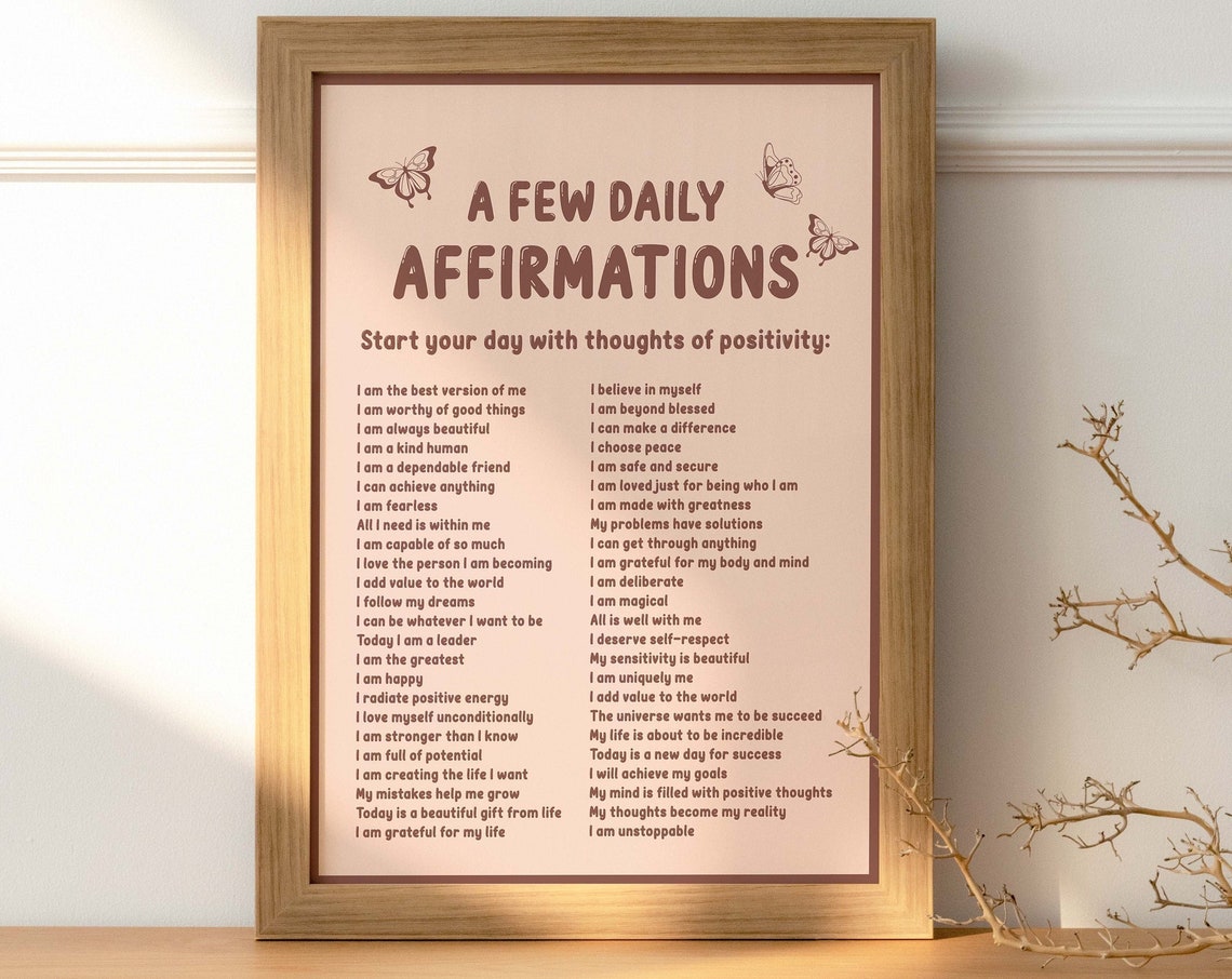 A Few Daily Affirmations Positive Quotes Retro Boho Bedroom Poster