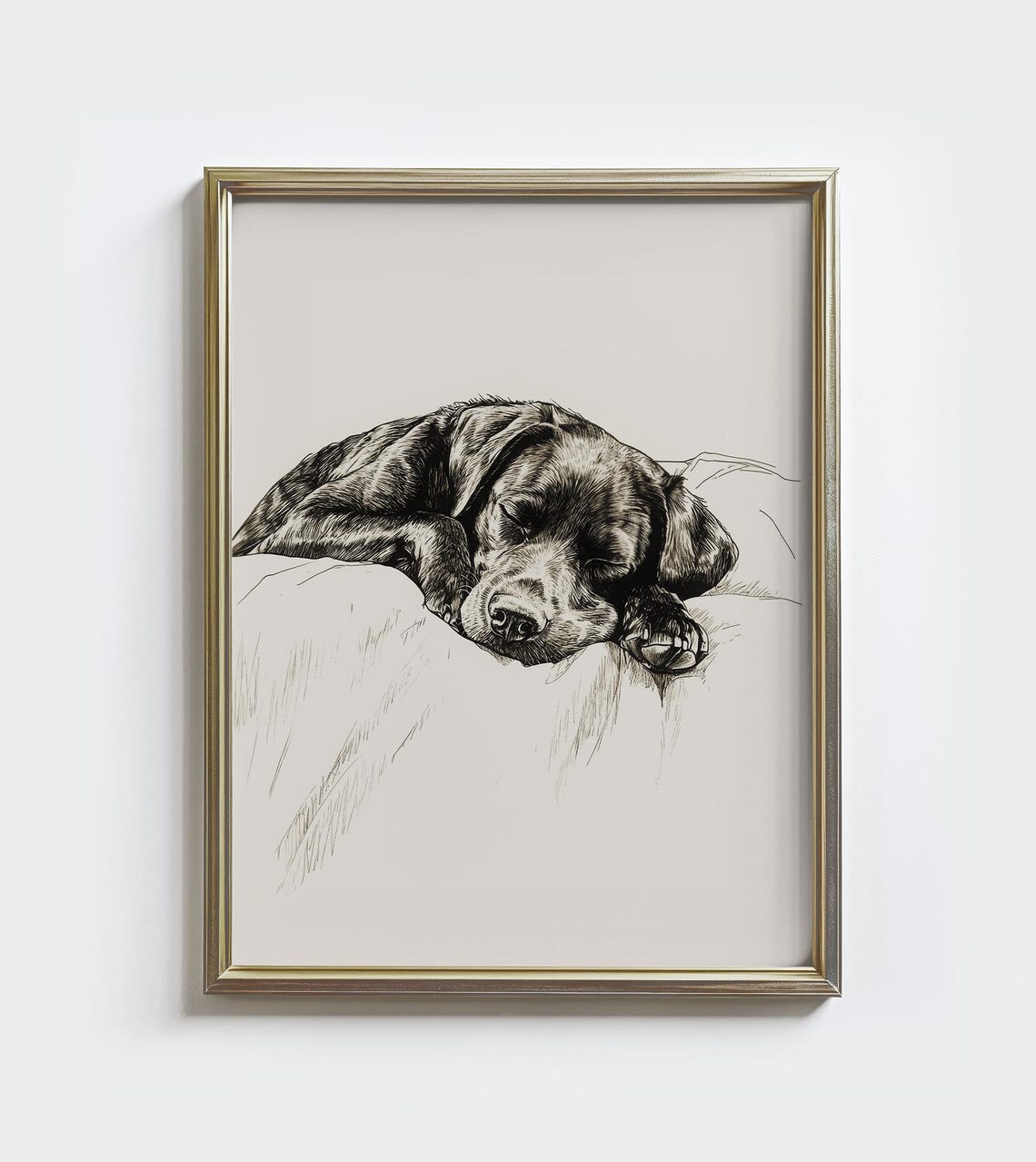 Sleeping Chocolate Labrador Puppy Vintage Pen Sketch Dog Poster