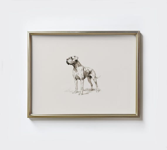 Boxer Dog Sketch Print Minimalist Rustic Farmhouse Art