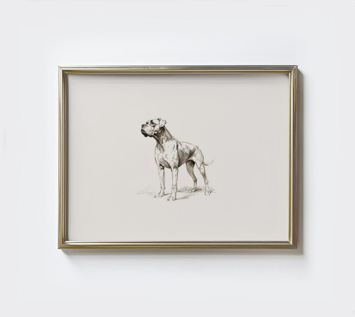 Boxer Dog Sketch Print Minimalist Rustic Farmhouse Art