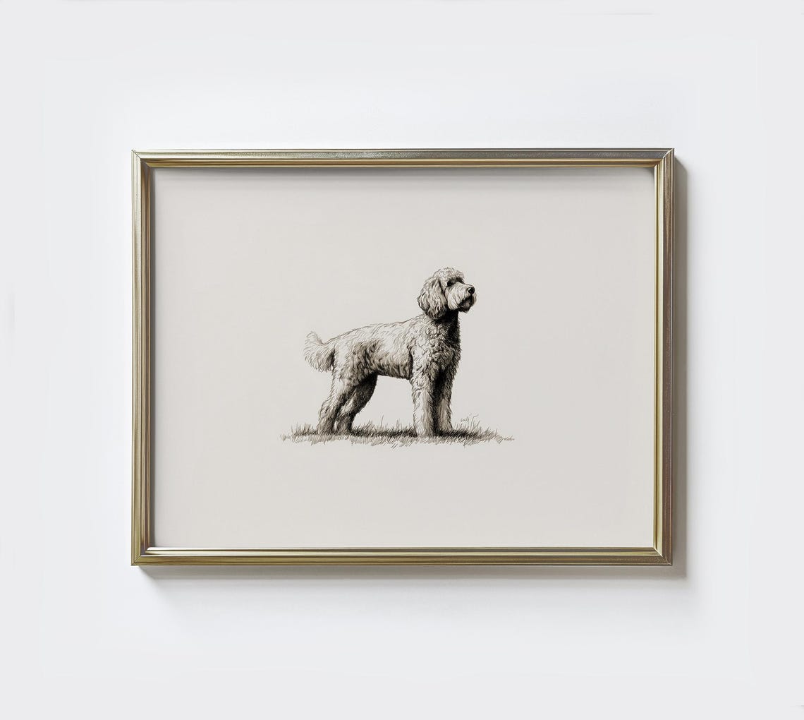 Doodle Dog Standing Vintage Pen Sketch Breed Portrait Wall Art