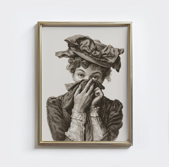 Vintage Bathroom Print, Victorian Woman Humor Poster