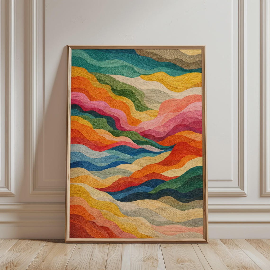 Colorful Abstract Rainbow Waves Textured Maximalist Wall Art