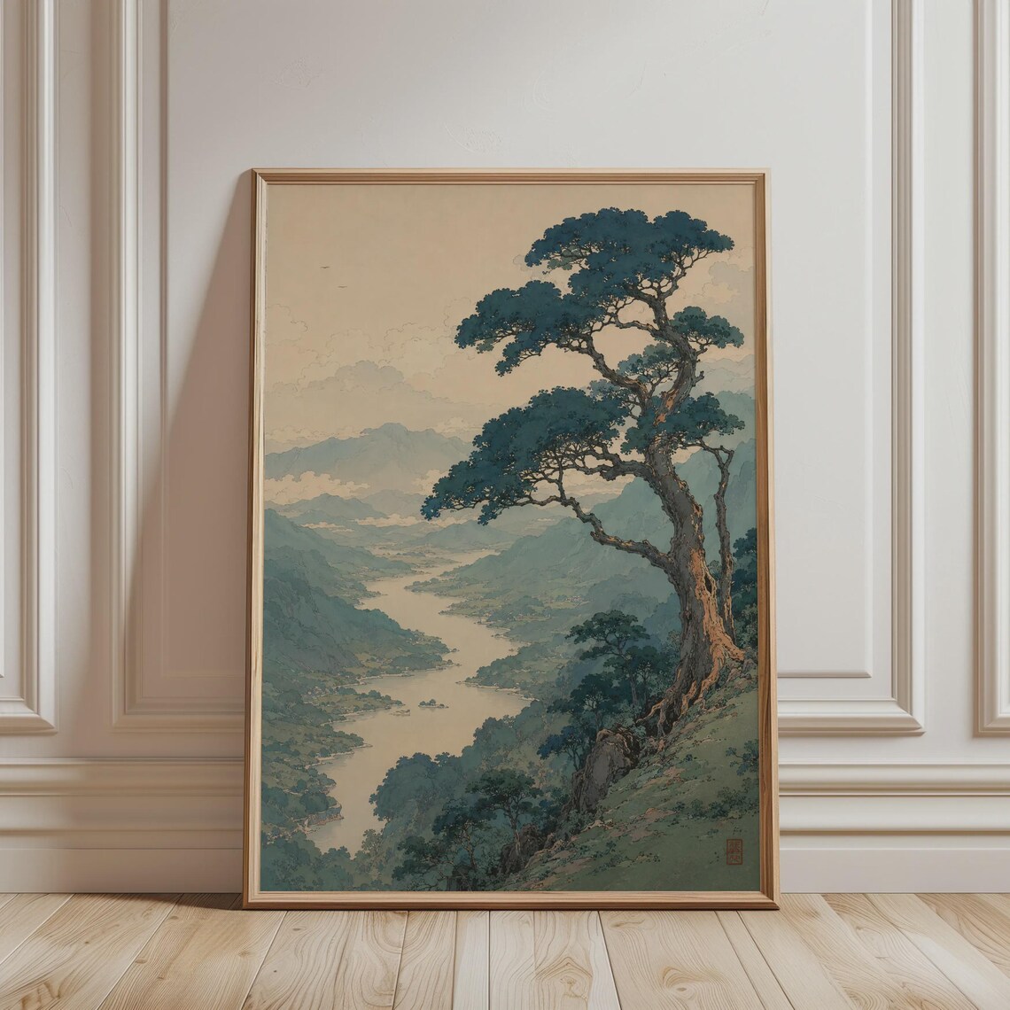 Japanese Lake Landscape Vintage Mountain Ukiyo-e Pine Tree River Scenic Poster