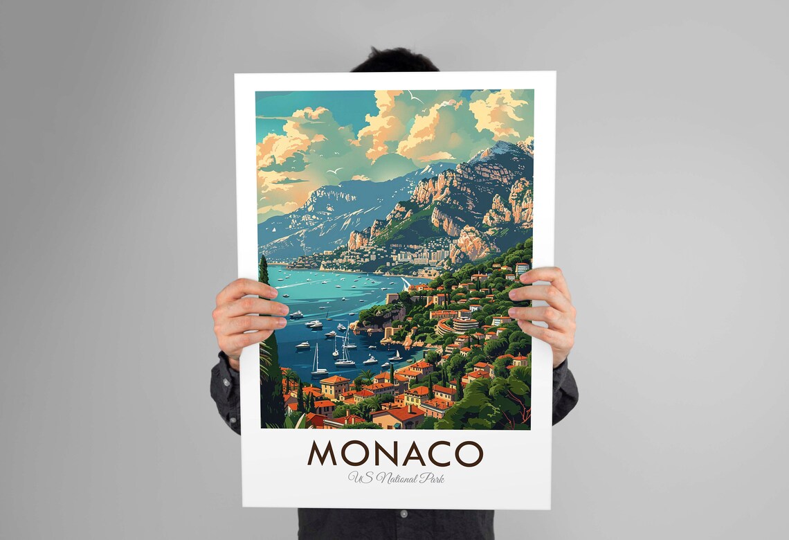 Monaco Mediterranean Harbor Yachts And Hillside Old Town Travel Poster - Image 3