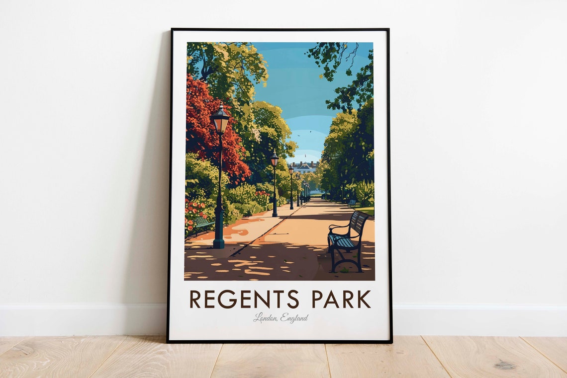 Regents Park London England Tree Lined Avenue Lamp Posts Poster - Image 3