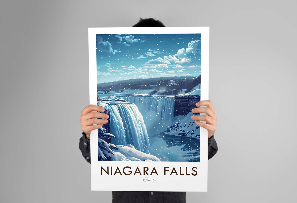Niagara Falls Canada Winter Night Icy Falls Frozen Snow Poster - Image 2