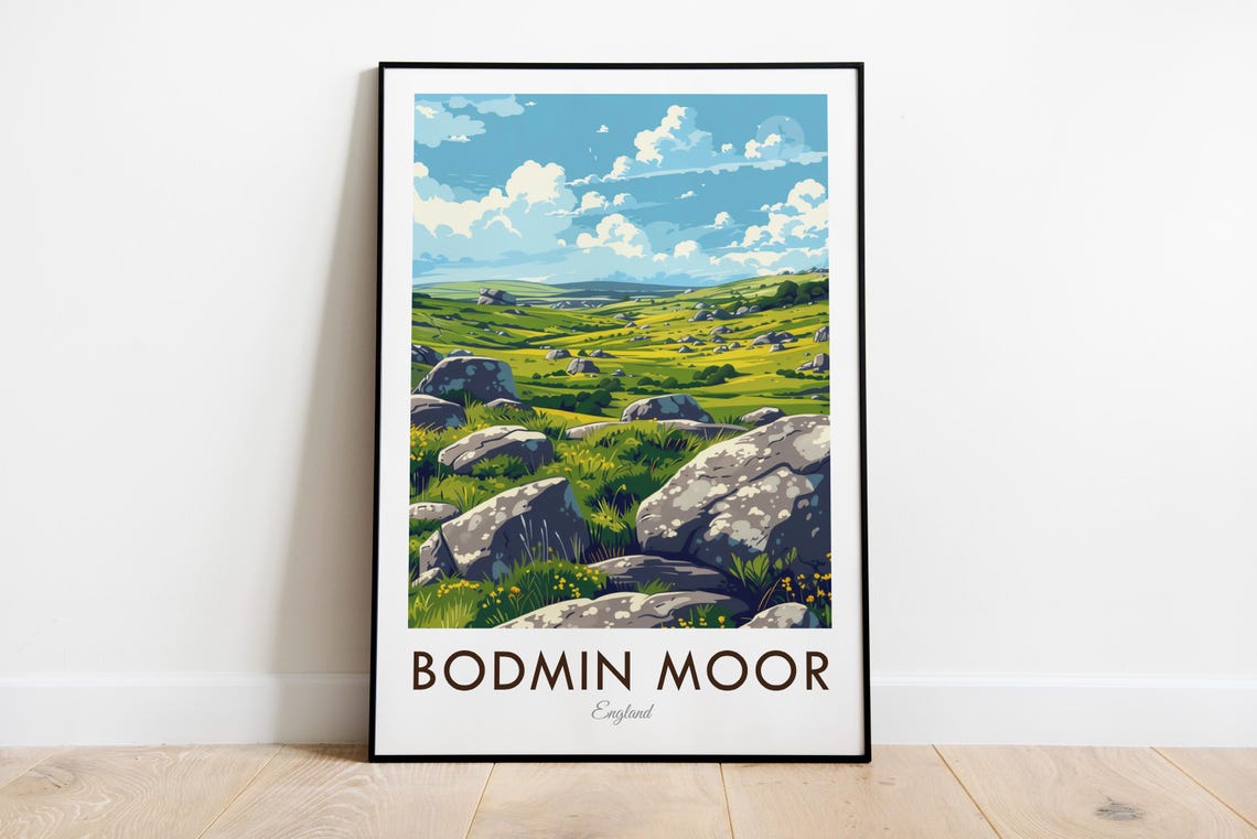 Bodmin Moor England Granite Rocks Rolling Hills Vintage Travel Poster