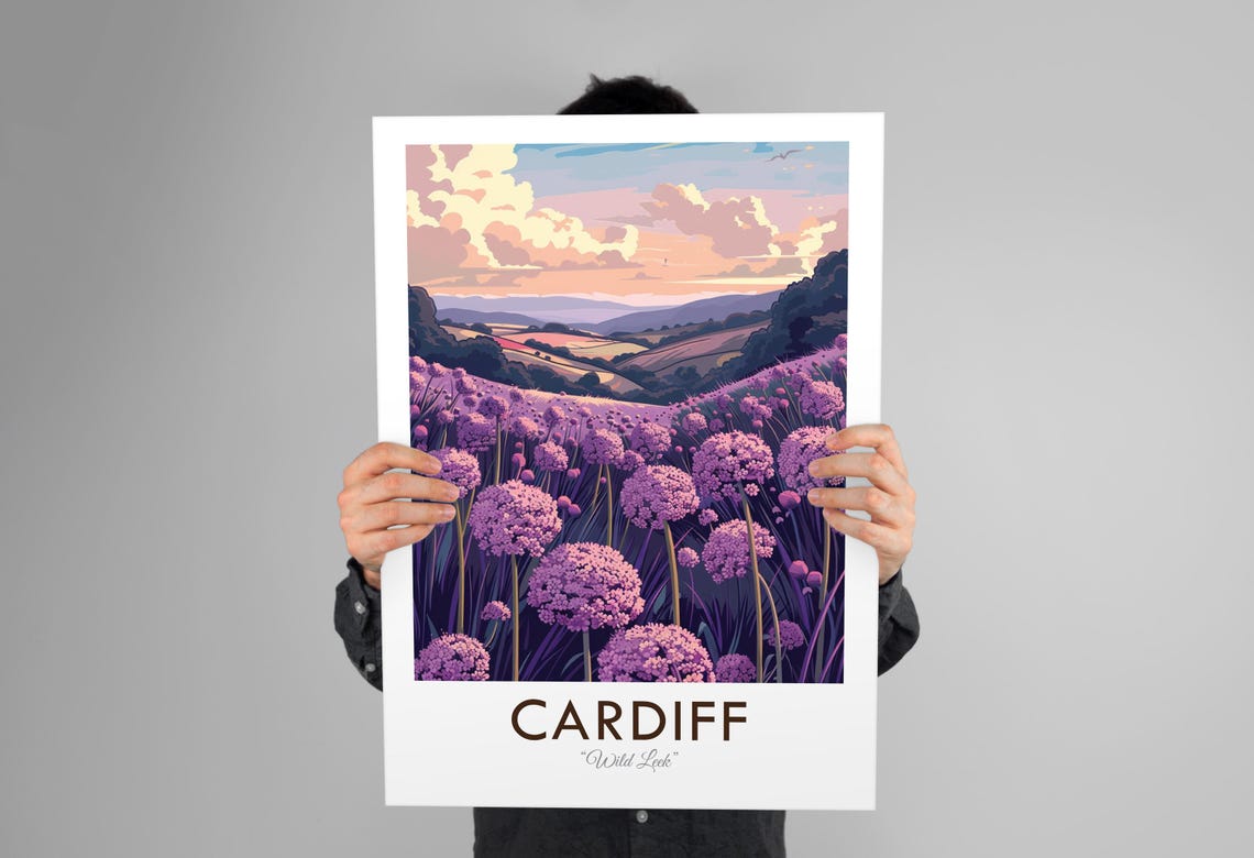 Cardiff Wales Wild Leek Purple Flower Hills Countryside Poster - Image 2