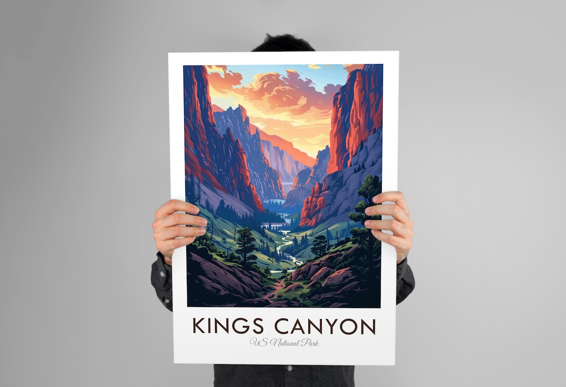 Kings Canyon National Park Red Rock Sunset Vintage Travel Poster - Image 3