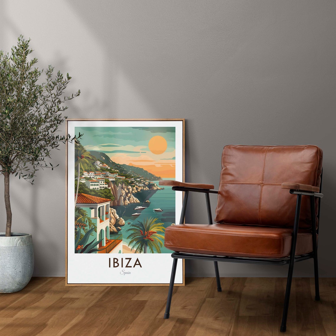 Ibiza Spain Coastal Cliffs Sunset Whitewashed Village Travel Poster - Image 2
