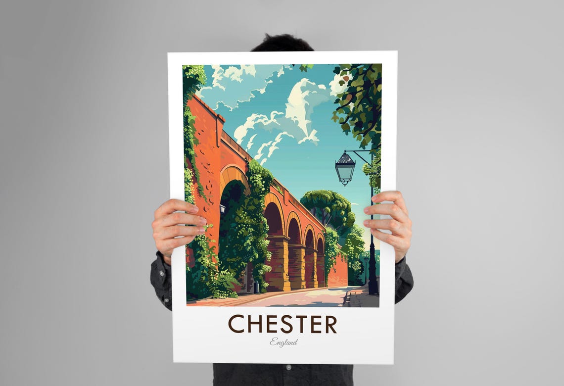 Chester England Roman Walls Arched Viaduct Vintage Travel Poster - Image 3