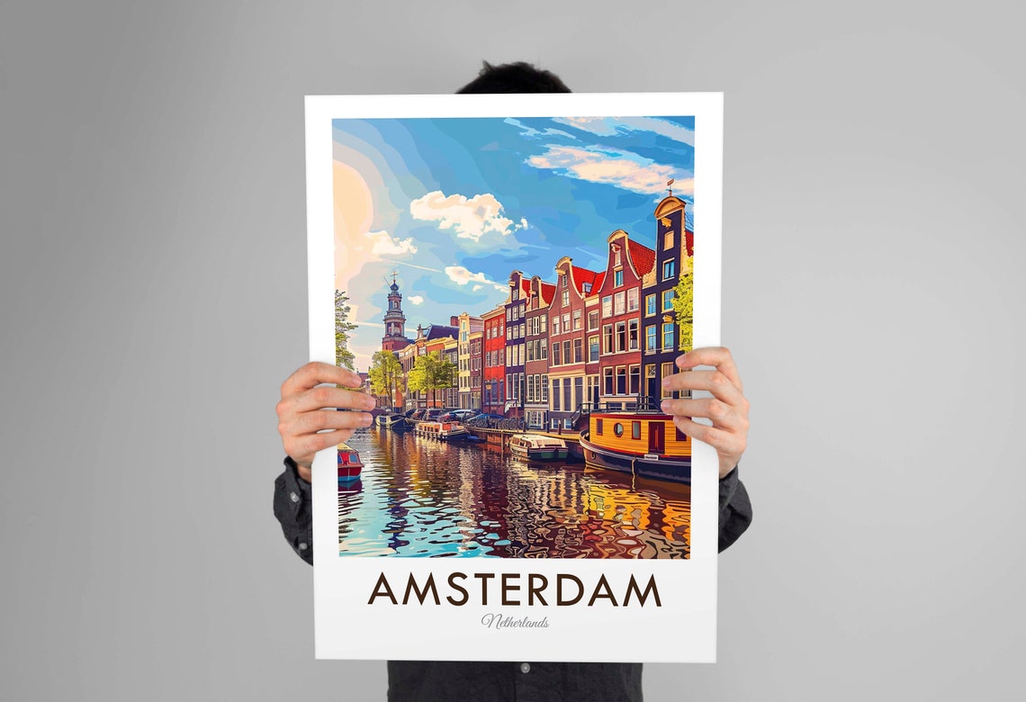 Amsterdam Netherlands Colorful Canal Houses Waterfront Poster - Image 2