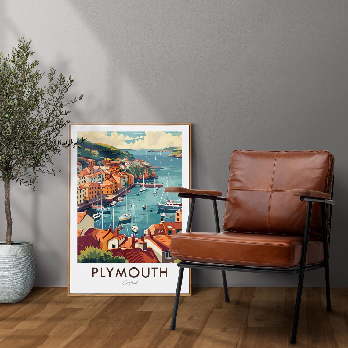 Plymouth England Harbor Sailboats Waterfront Vintage Travel Poster - Image 2