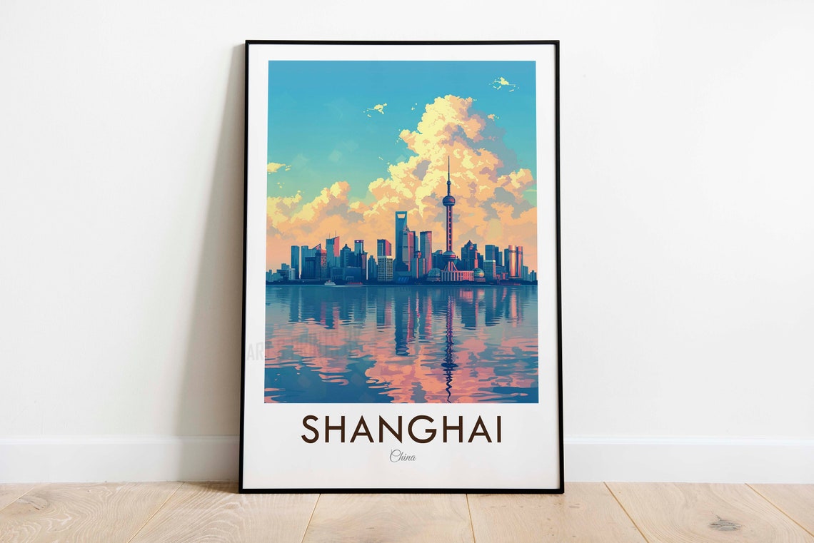 Shanghai China Pudong Skyline Oriental Pearl Tower River Poster - Image 3