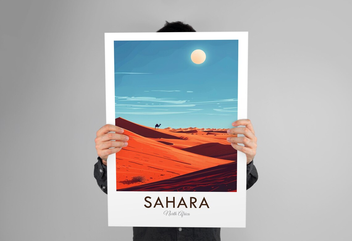 Sahara Desert North Africa Camel Dunes Big Sun Vintage Travel Poster - Image 3