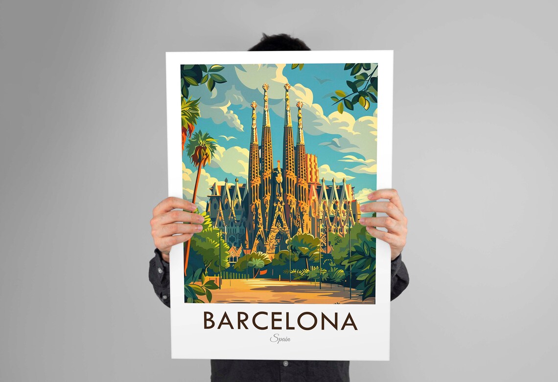 Barcelona Spain Vintage Style Travel Poster - Image 2