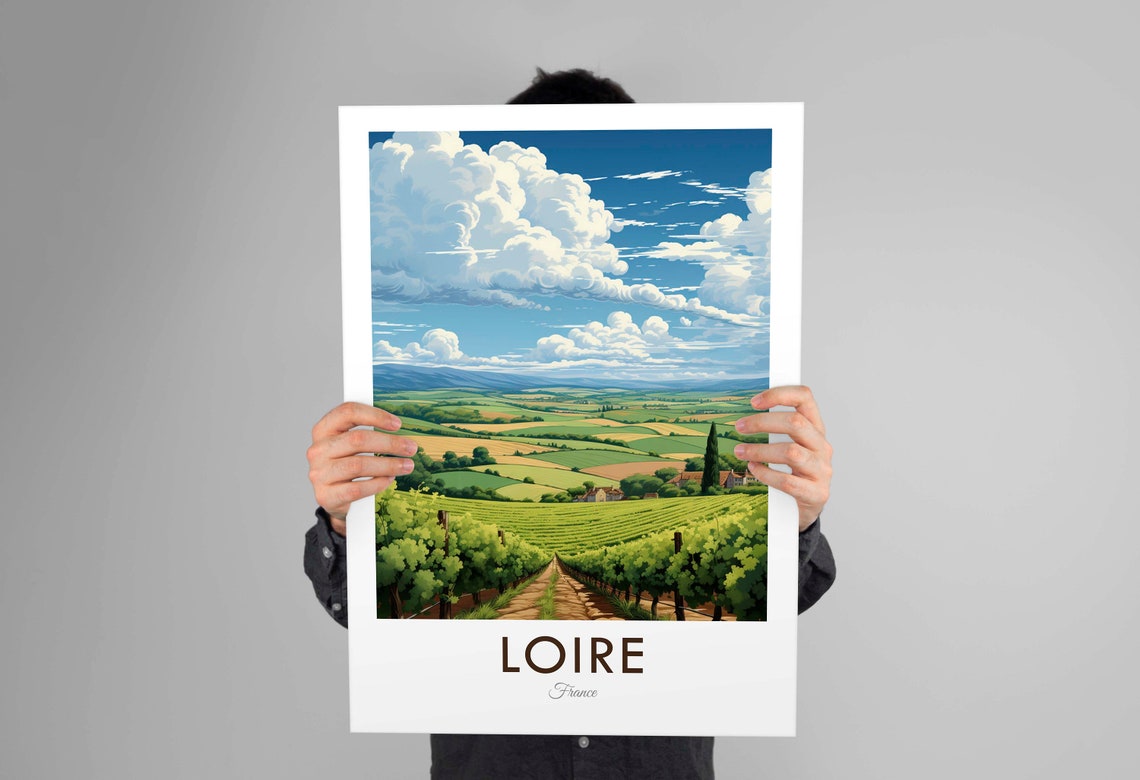 Loire France Vineyard Rows Green Valley Landscape Travel Poster - Image 2