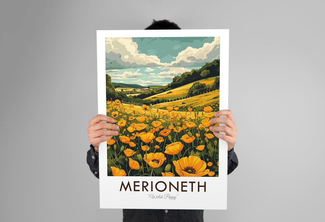 County Flower Of Merioneth Welsh Poppy Vintage Travel Poster - Image 2