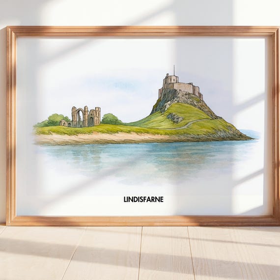 Lindisfarne Castle Priory Art Print Northumberland Coast Watercolour