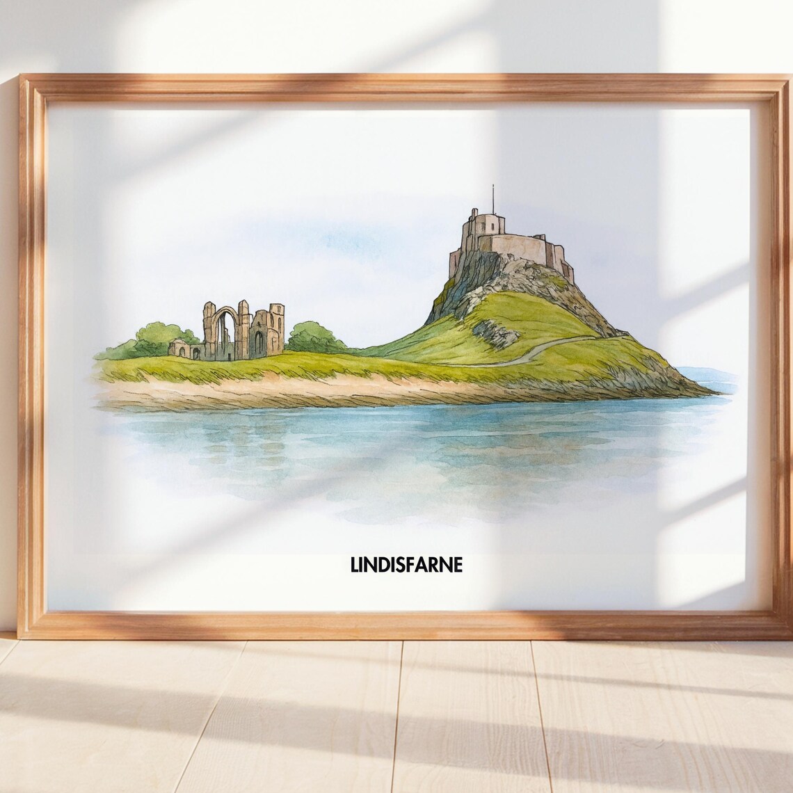 Lindisfarne Castle Priory Watercolor Northumberland Coast Poster