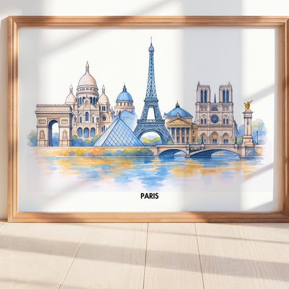 Paris Landmark Art Print Watercolor Eiffel Tower Illustration
