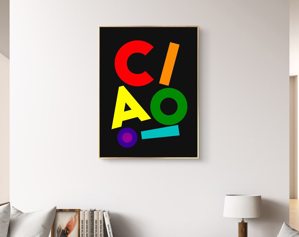 Ciao Rainbow Letters On Black Background Bold Statement Poster