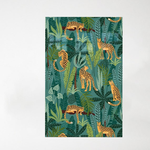 Tiger Glass Printing Animal Wall Decor Personalized Gift Botanical Art Green Living Room