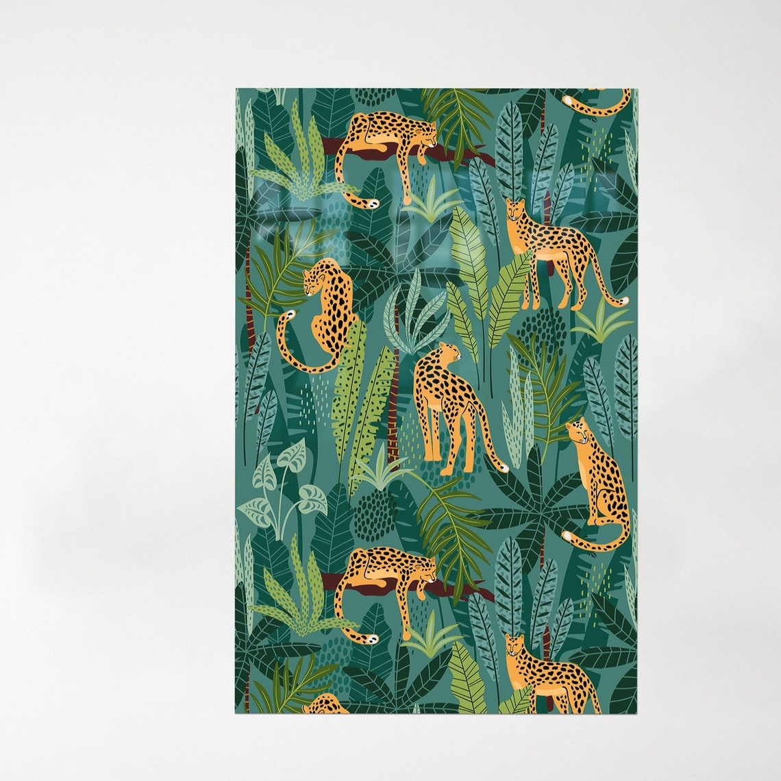 Spotted Wild Cats Tropical Jungle Leaves Botanical Pattern Art Poster