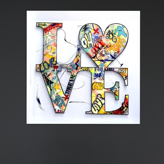 Colorful LOVE Graffiti Street Art Heart Modern Glass Wall Art