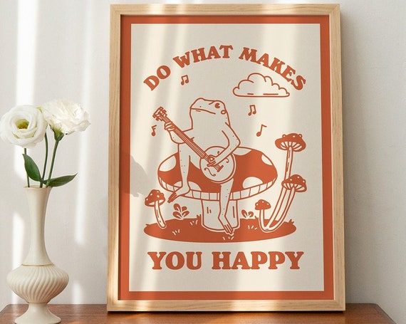 Retro Frog Vintage Positivity Quote Wall Print