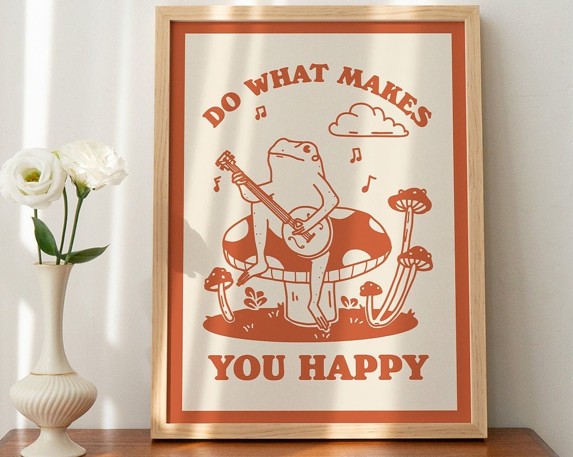 Retro Frog Vintage Positivity Quote Wall Print