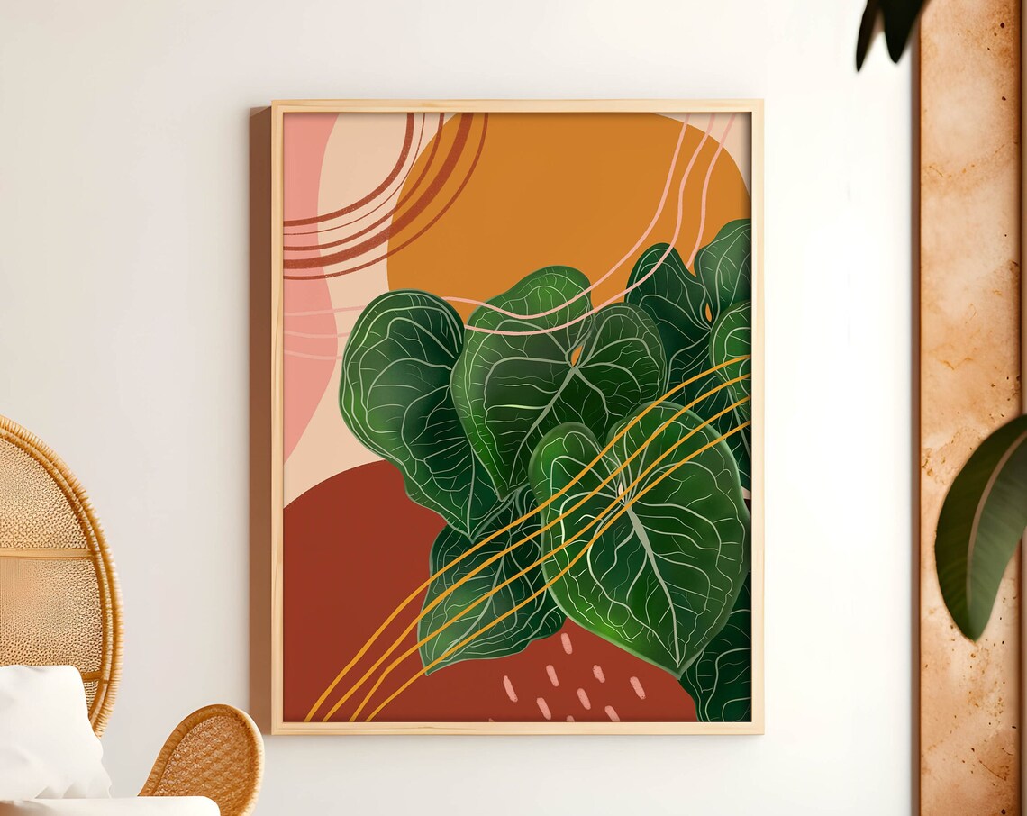 Abstract Anthurium Heart Leaves on Warm Terracotta Boho Poster - Image 2