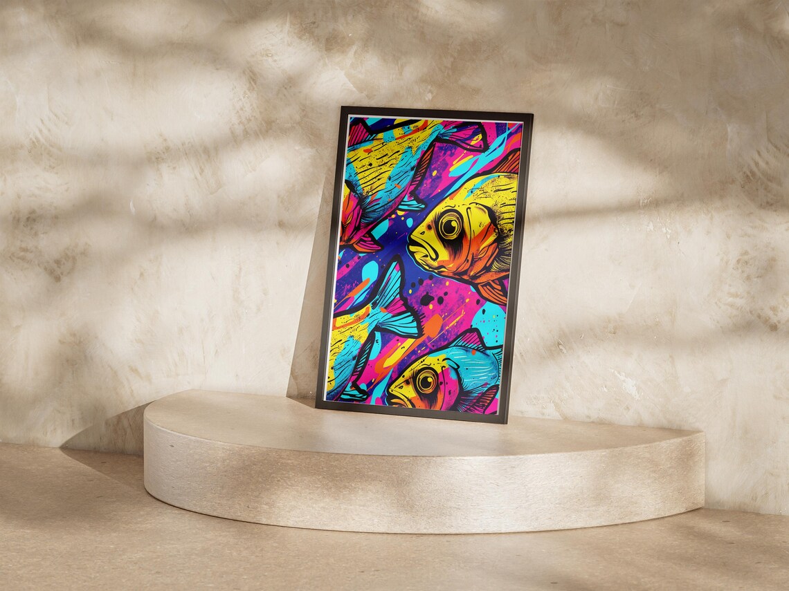 Neon Tropical Fish Pop Art Colorful Retro Poster for Fishermen - Image 2