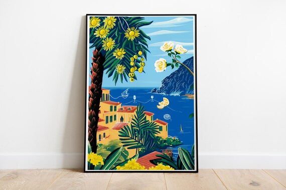 Amalfi Coast Lemon Groves Botanical Vintage Travel Seaside Poster
