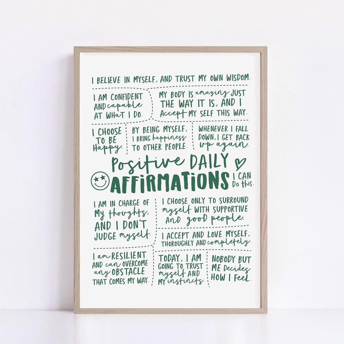 Positive Daily Affirmations Green Hand Lettered Quote Poster - Image 2