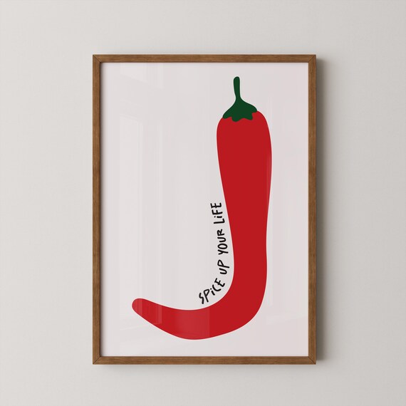 Spice Up Your Life Bold Red Chili Pepper Kitchen Decor Poster