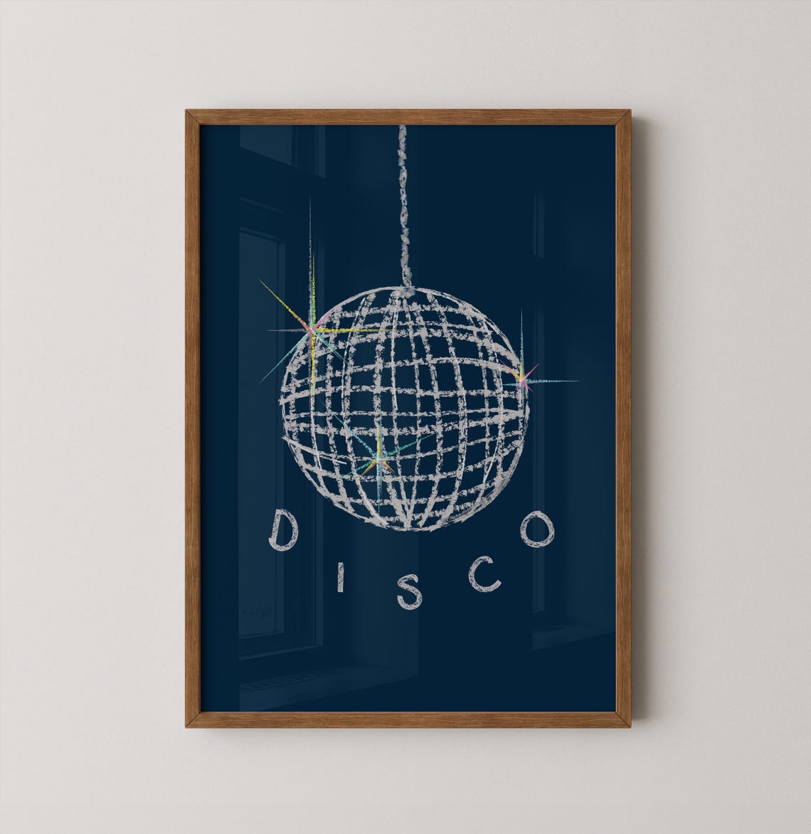 Funky Disco Ball Sketch Navy Retro Party Dancing Decor Poster